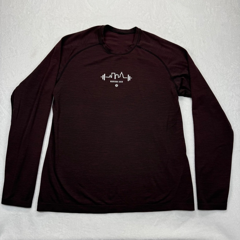 Lululemon Mens Metal Vent Tech Long Sleeve‎ Shirt Madison 2018 Burgundy Top Sz L